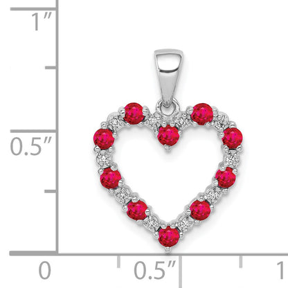 14k White Gold Diamond and Ruby Heart Pendant