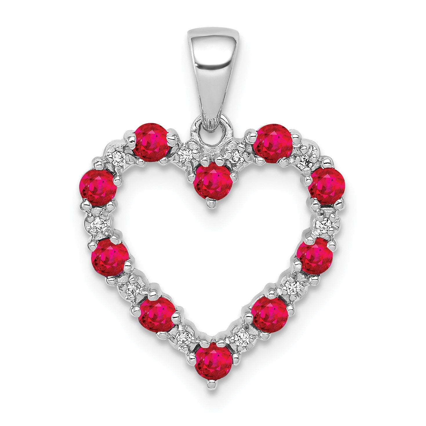 14k White Gold Diamond and Ruby Heart Pendant