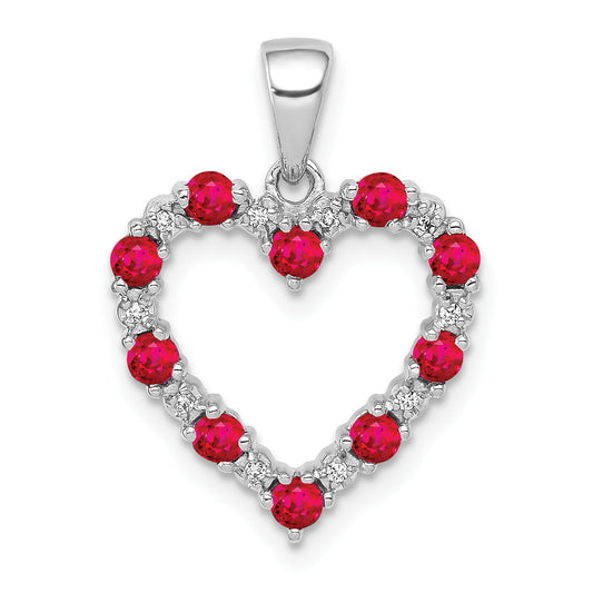 14k White Gold Diamond and Ruby Heart Pendant