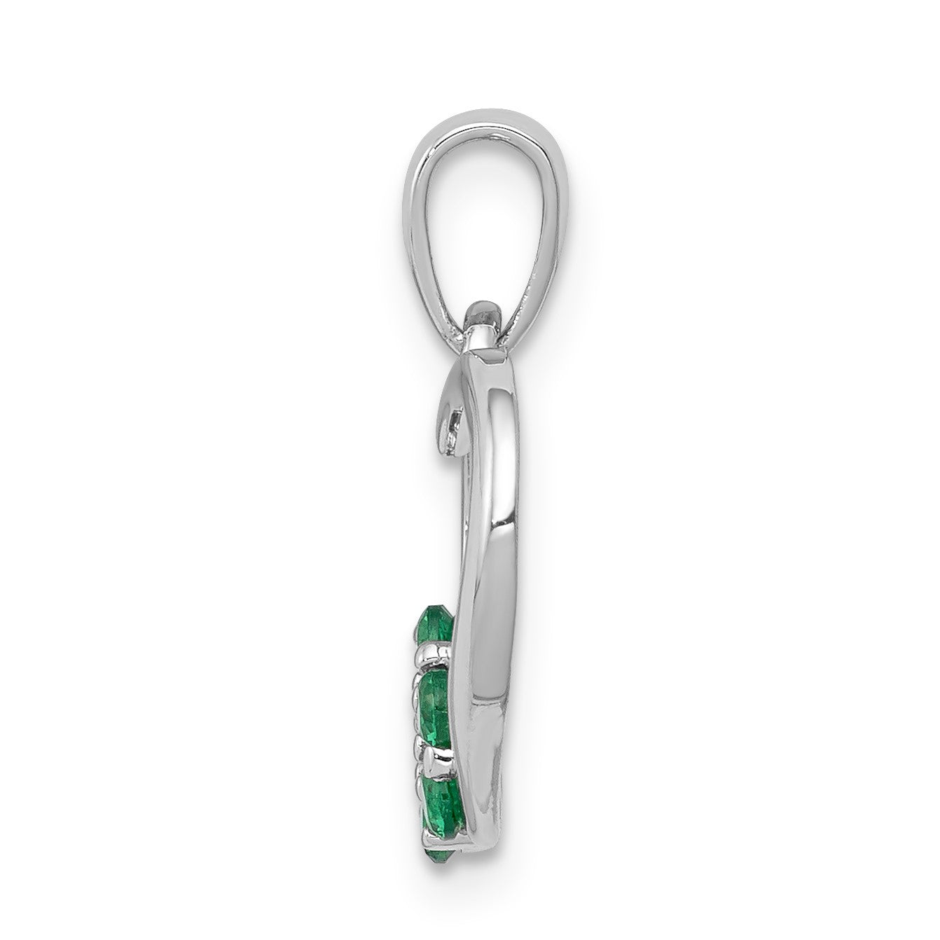14k White Gold Diamond and Emerald Flower and Heart Pendant