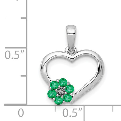 14k White Gold Diamond and Emerald Flower and Heart Pendant