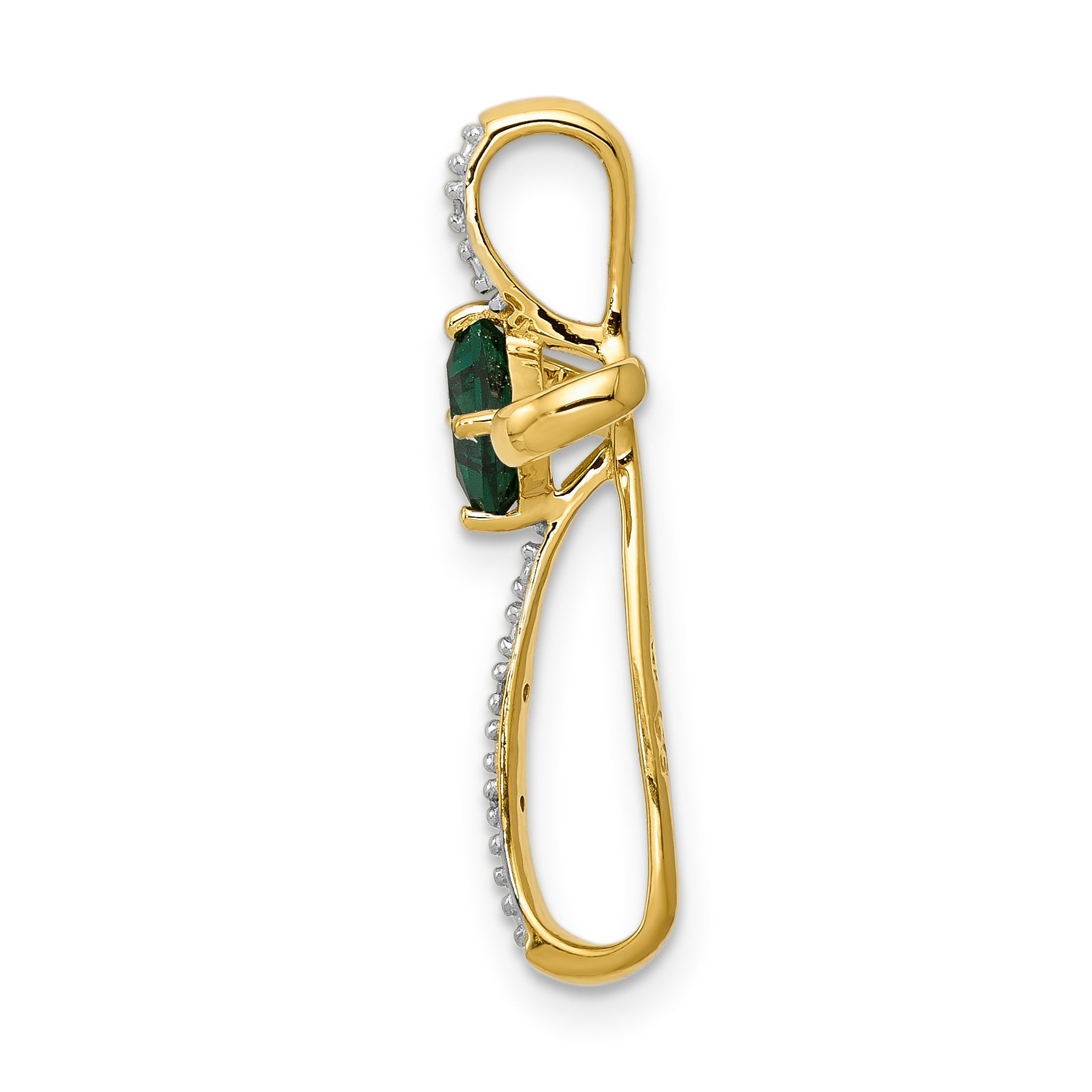 14k and White Rhodium 4mm Square Lab Created Emerald and Diamond Cross Omega Slide