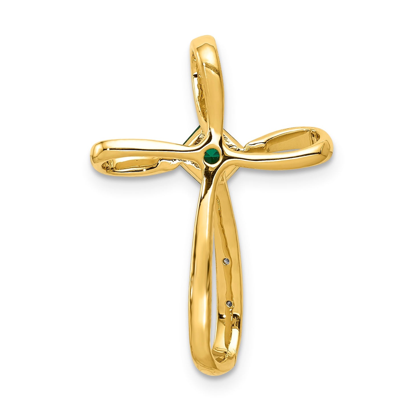 14k and White Rhodium 4mm Square Lab Created Emerald and Diamond Cross Omega Slide