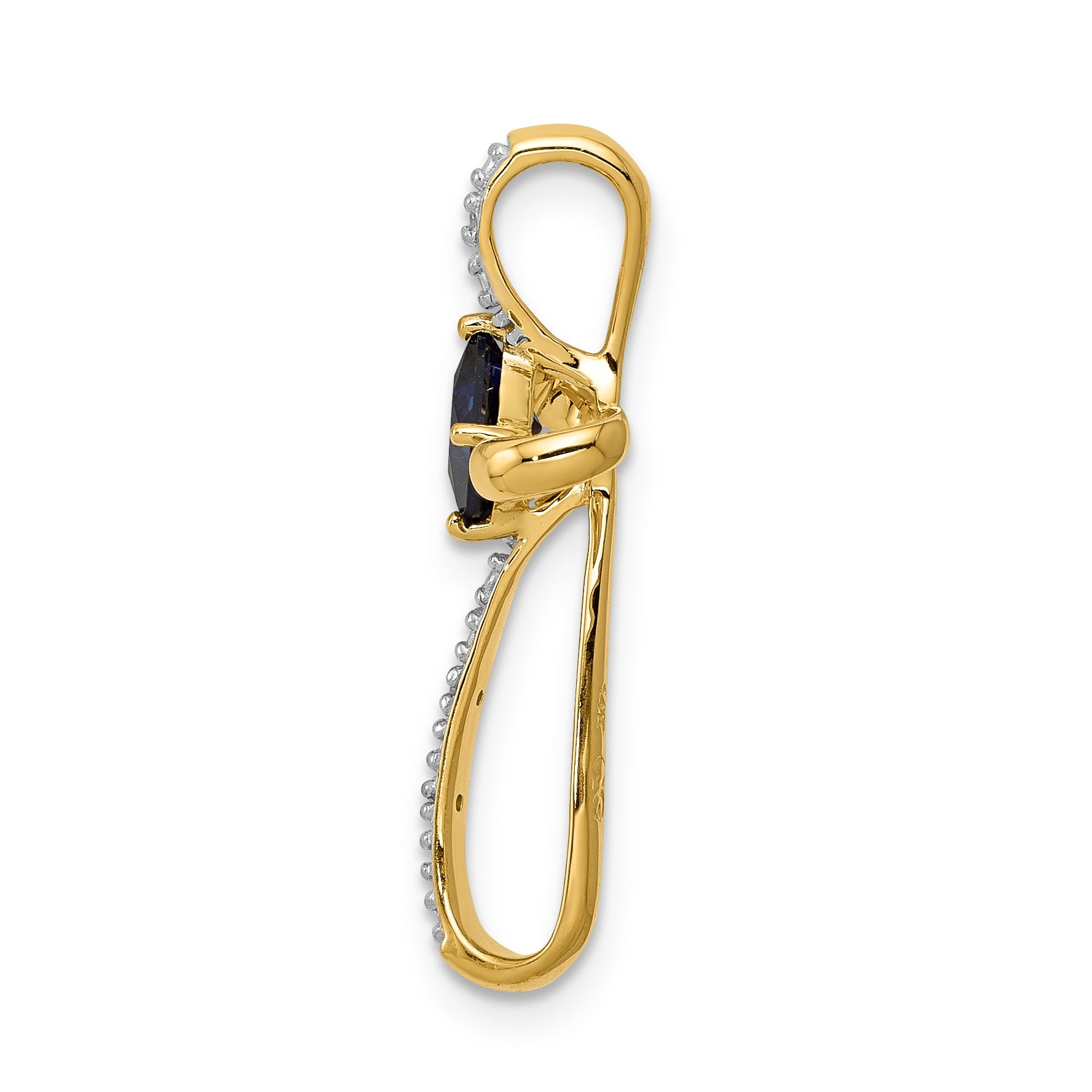 14k and White Rhodium 4mm Square Lab Created Sapphire and Diamond Cross Omega Slide