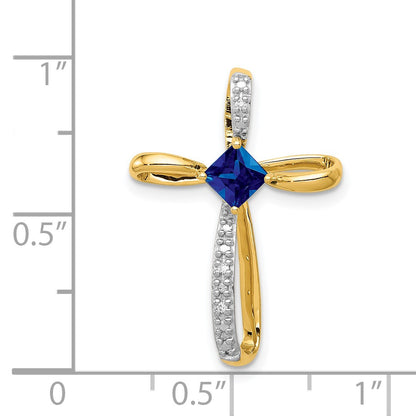 14k and White Rhodium 4mm Square Lab Created Sapphire and Diamond Cross Omega Slide