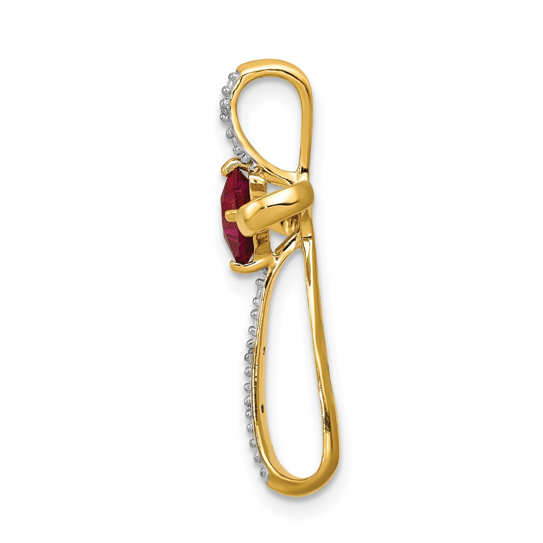 14k and White Rhodium 4mm Square Lab Created Ruby and Diamond Cross Omega Slide