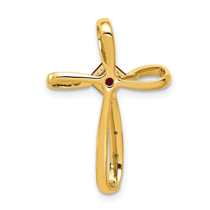 14k and White Rhodium 4mm Square Lab Created Ruby and Diamond Cross Omega Slide