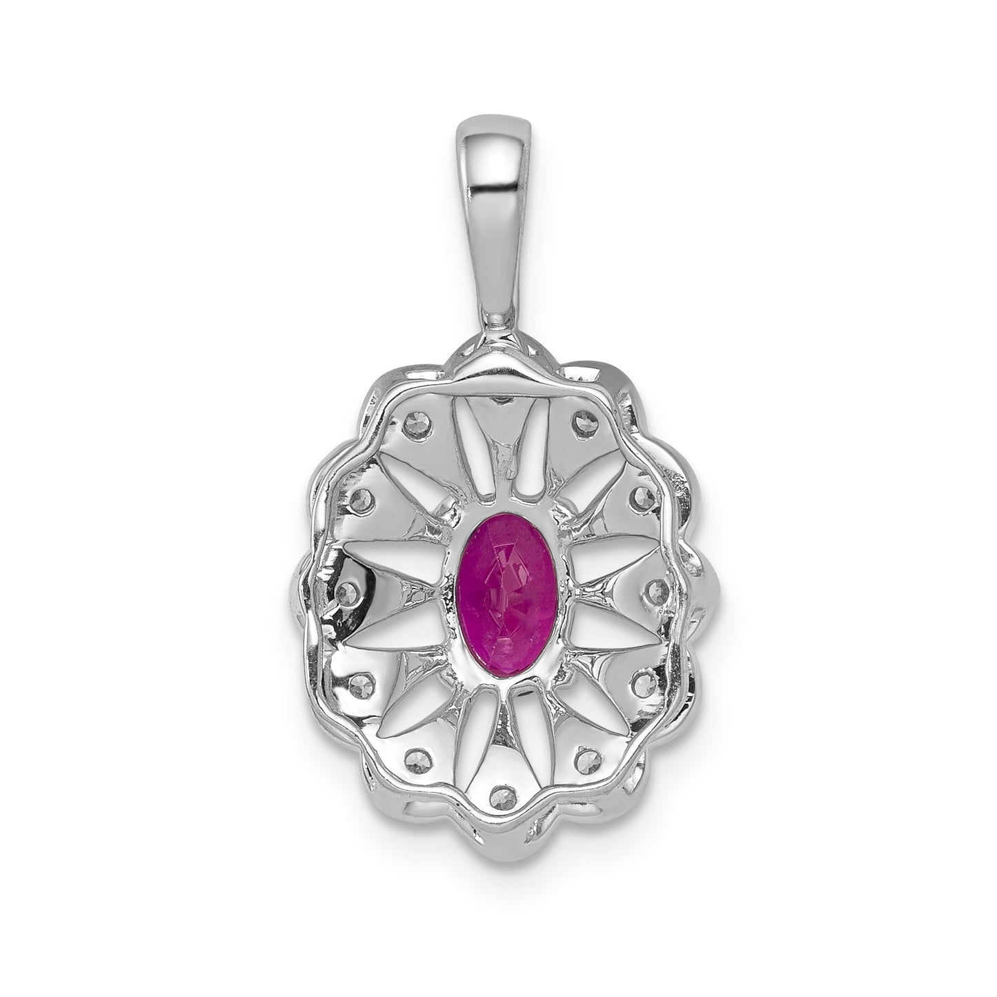 14k White Gold 1/6 carat Diamond and Oval Ruby Fancy Pendant