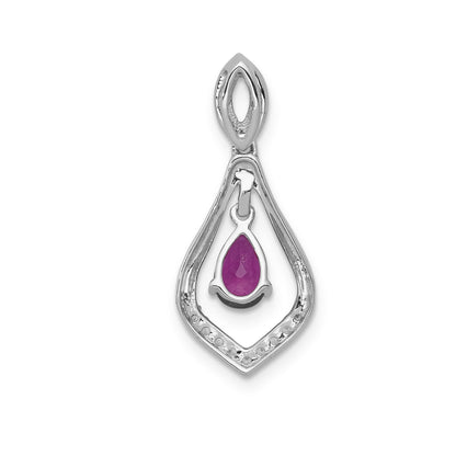 14k White Gold Diamond and 6x4mm Pear Ruby Teardrop Dangle Pendant