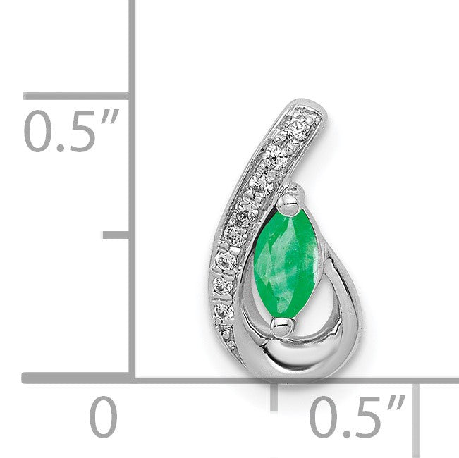 14k White Gold Diamond and Marquise Emerald Teardrop Chain Slide