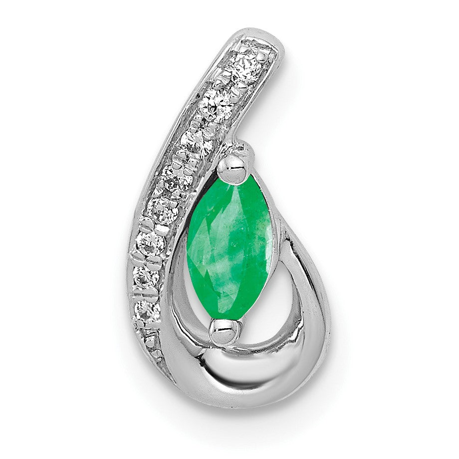 14k White Gold Diamond and Marquise Emerald Teardrop Chain Slide