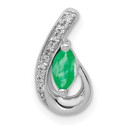 14k White Gold Diamond and Marquise Emerald Teardrop Chain Slide