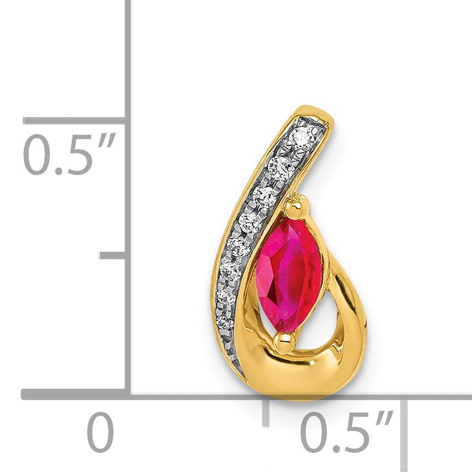 14k Diamond and .28 Marquise Ruby Teardrop Chain Slide