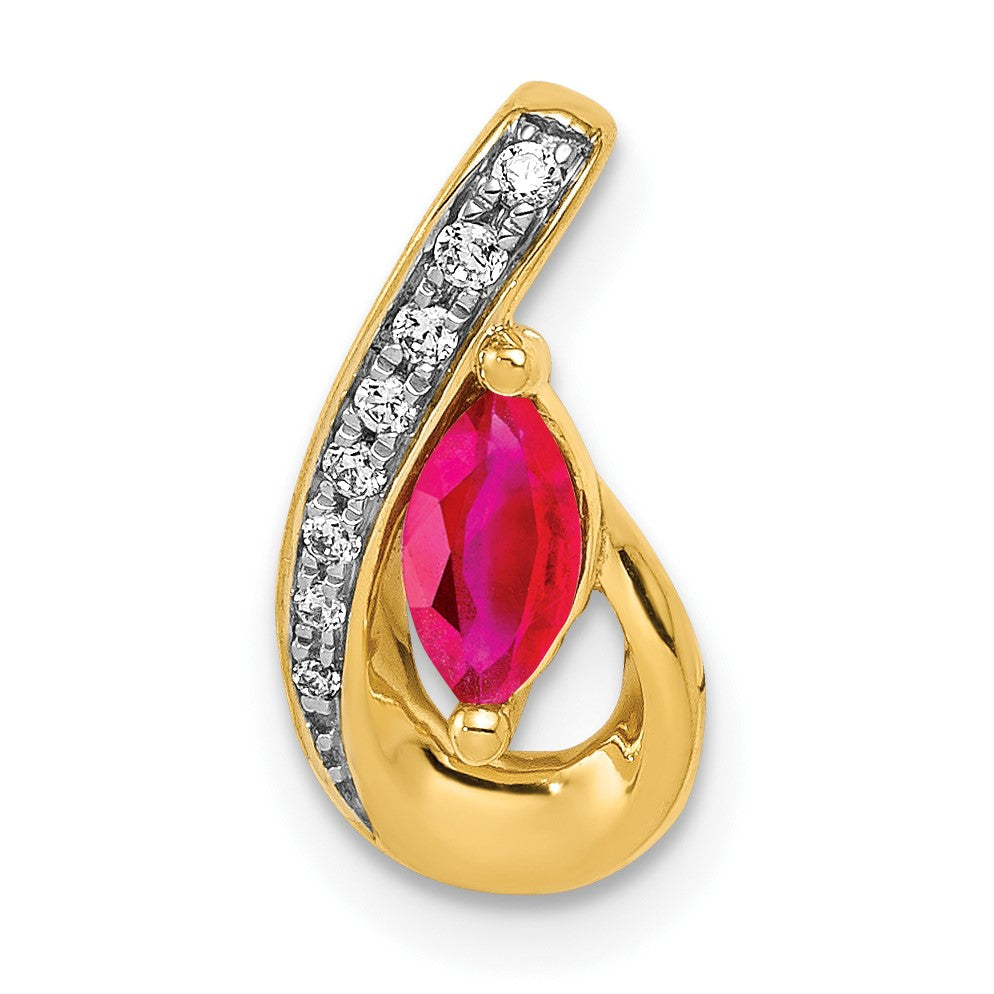 14k Diamond and .28 Marquise Ruby Teardrop Chain Slide