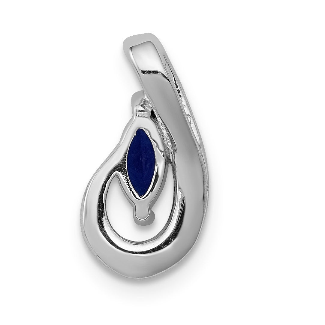 14k White Gold Diamond and .28 Marquise Sapphire Teardrop Chain Slide