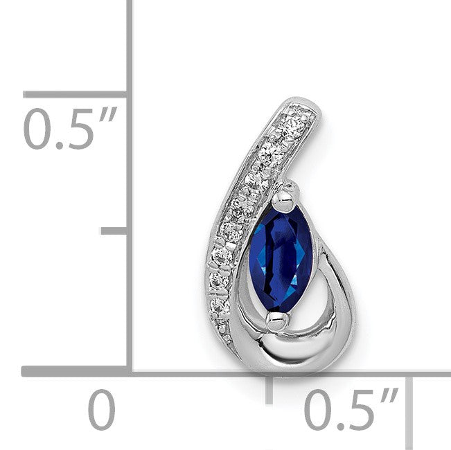 14k White Gold Diamond and .28 Marquise Sapphire Teardrop Chain Slide