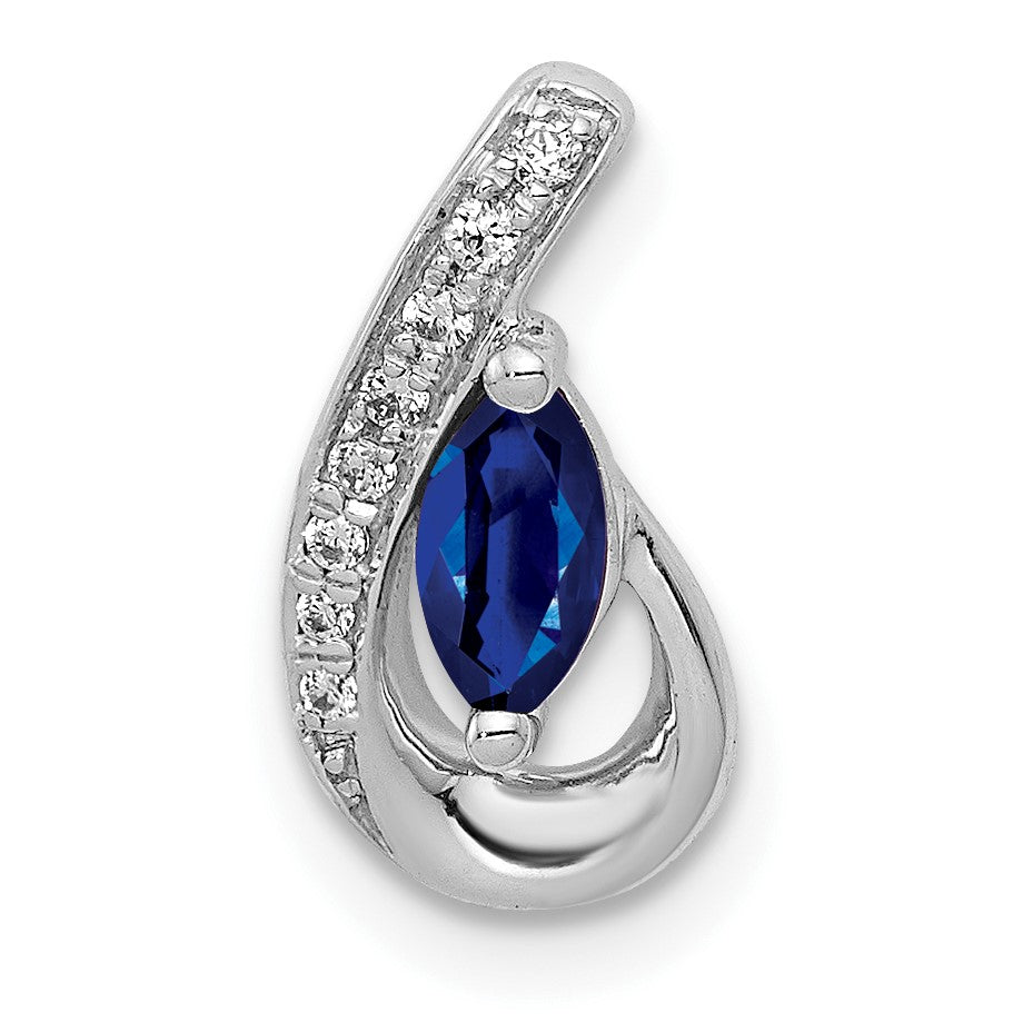 14k White Gold Diamond and .28 Marquise Sapphire Teardrop Chain Slide