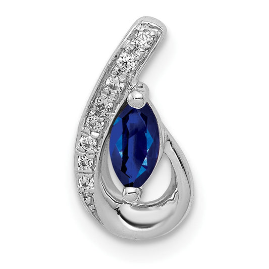 14k White Gold Diamond and .28 Marquise Sapphire Teardrop Chain Slide