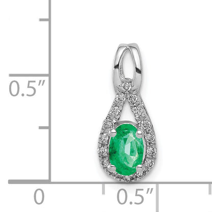14k White Gold Diamond and Oval Emerald Teardrop Halo Pendant