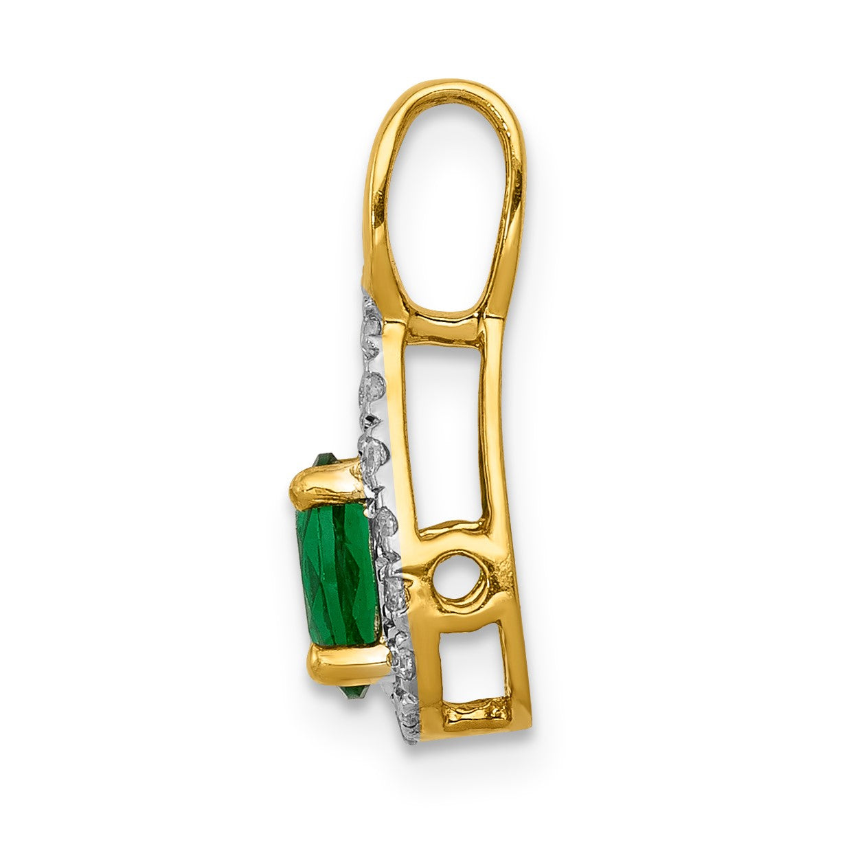 14k Diamond and Oval Emerald Teardrop Halo Pendant