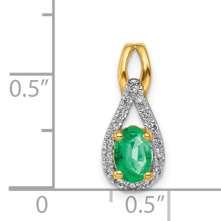 14k Diamond and Oval Emerald Teardrop Halo Pendant