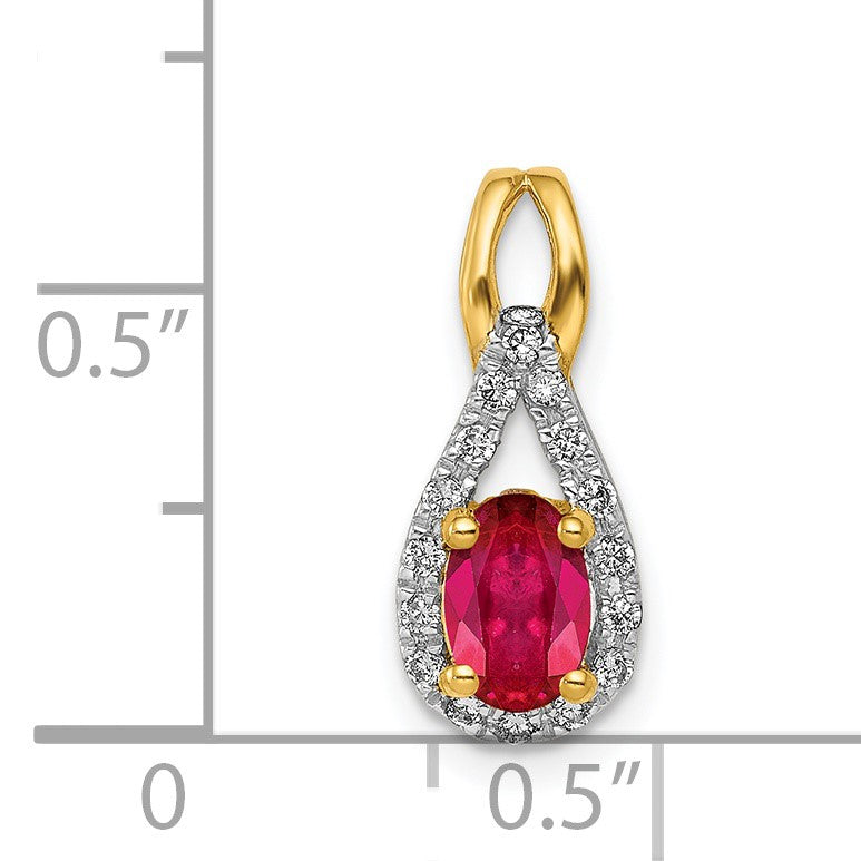 14k Diamond and .50 Oval Ruby Teardrop Halo Pendant