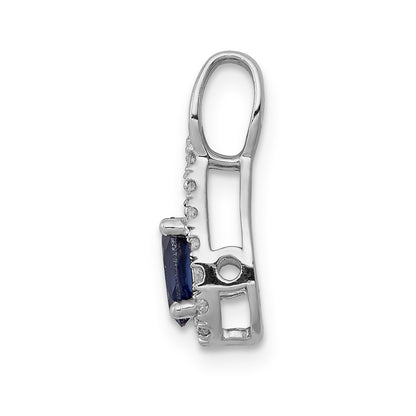 14k White Gold Diamond and Oval Sapphire Teardrop Halo Pendant