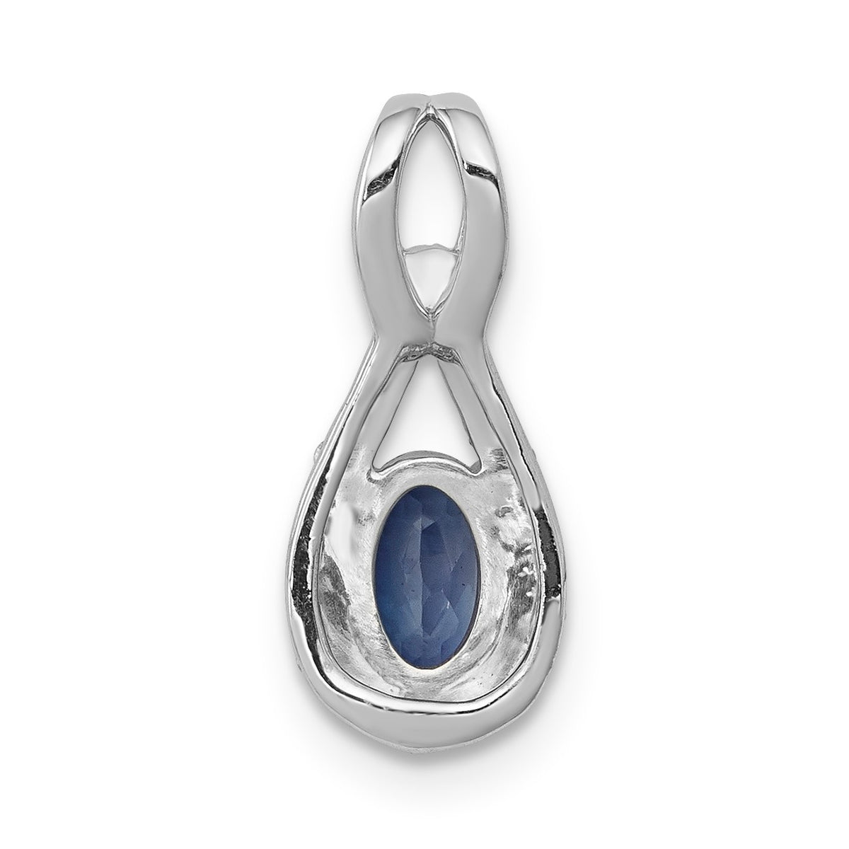 14k White Gold Diamond and Oval Sapphire Teardrop Halo Pendant