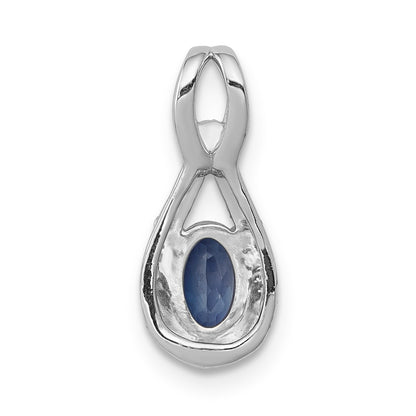 14k White Gold Diamond and Oval Sapphire Teardrop Halo Pendant
