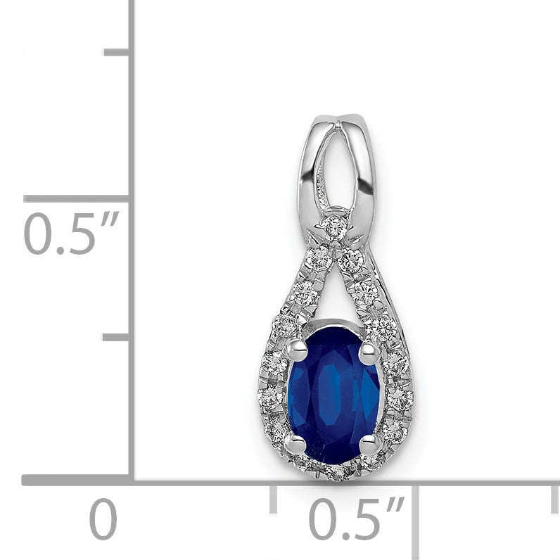 14k White Gold Diamond and Oval Sapphire Teardrop Halo Pendant