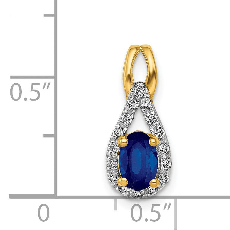 14k Diamond and Oval Sapphire Teardrop Halo Pendant