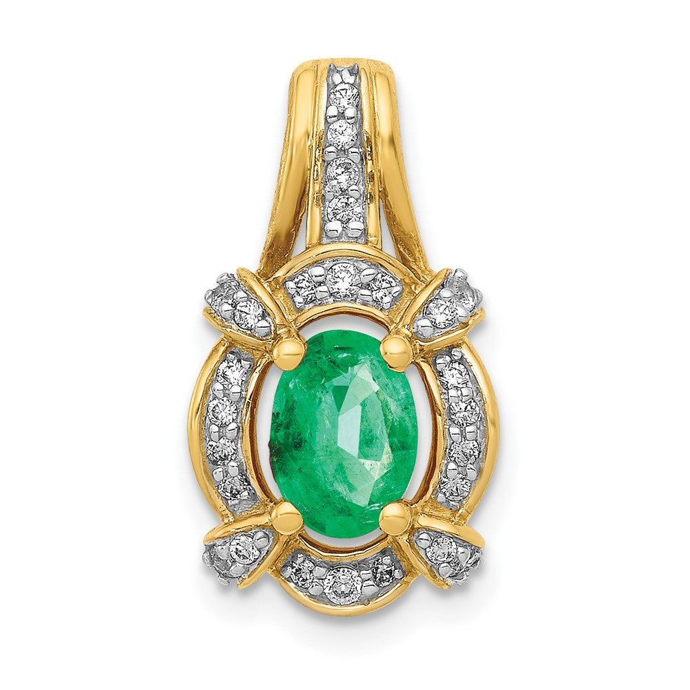 14k Fancy Diamond and Oval Emerald Pendant