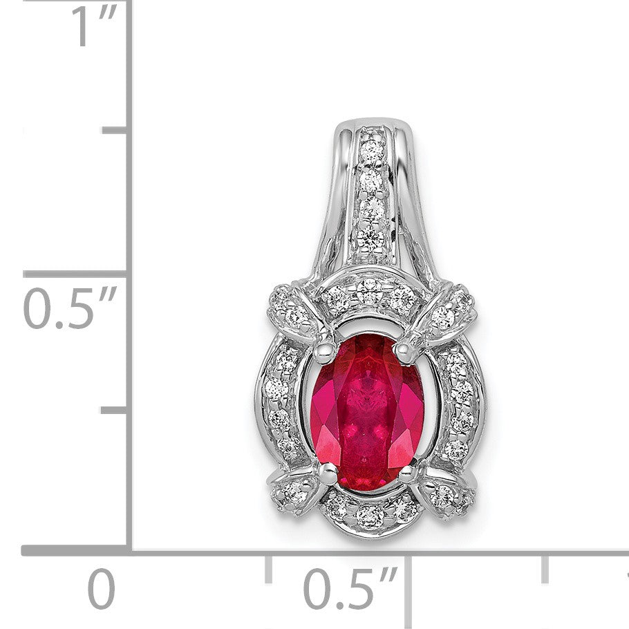 14k White Gold Polished Diamond and 7x5mm Oval Ruby Vintage Pendant