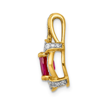 14k Polished Diamond and 7x5mm Oval Ruby Vintage Pendant