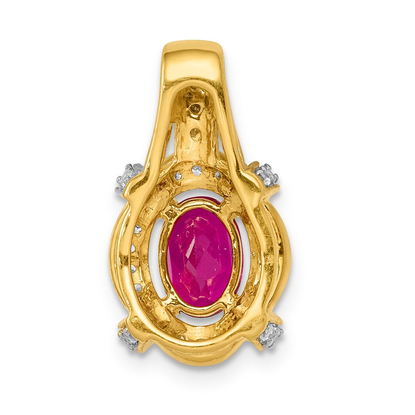 14k Polished Diamond and 7x5mm Oval Ruby Vintage Pendant