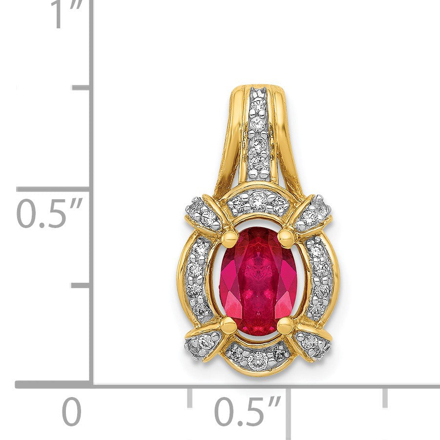14k Polished Diamond and 7x5mm Oval Ruby Vintage Pendant