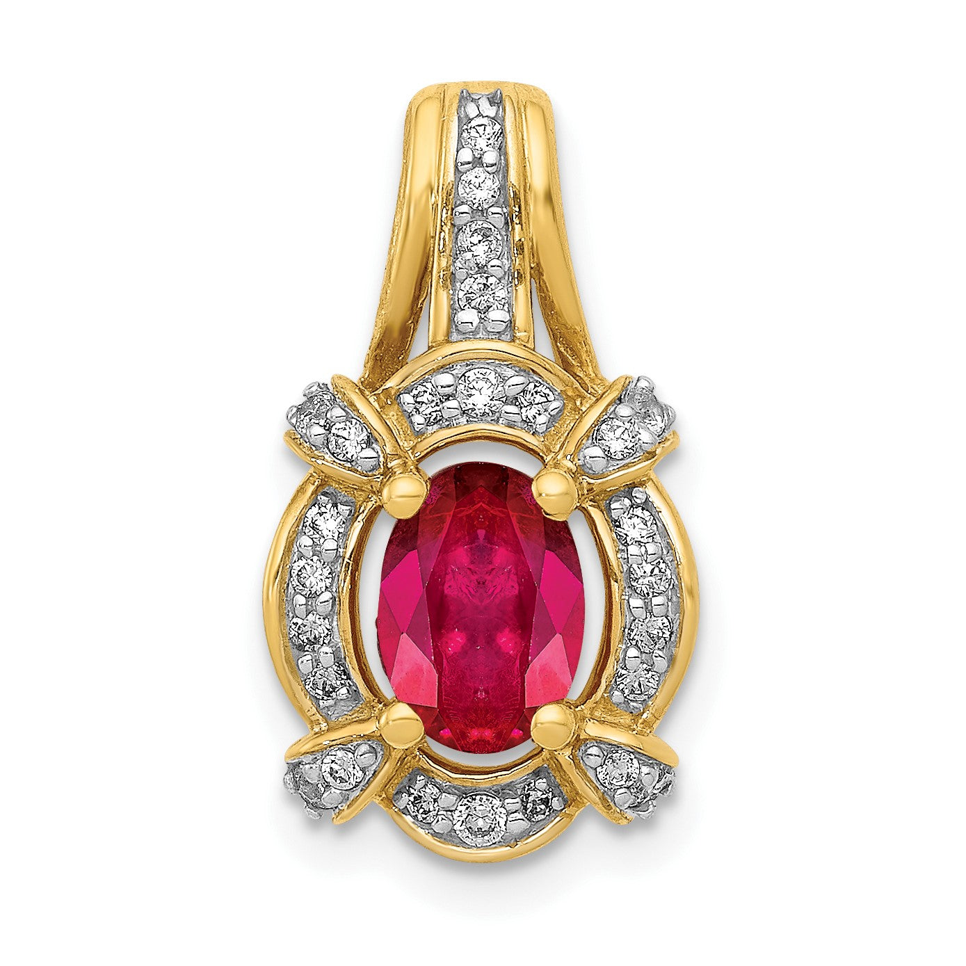 14k Polished Diamond and 7x5mm Oval Ruby Vintage Pendant