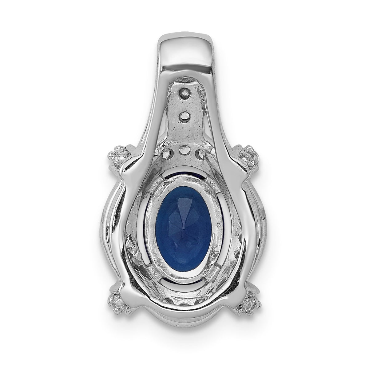 14k White Gold Diamond and Oval Sapphire Fancy Vintage Pendant