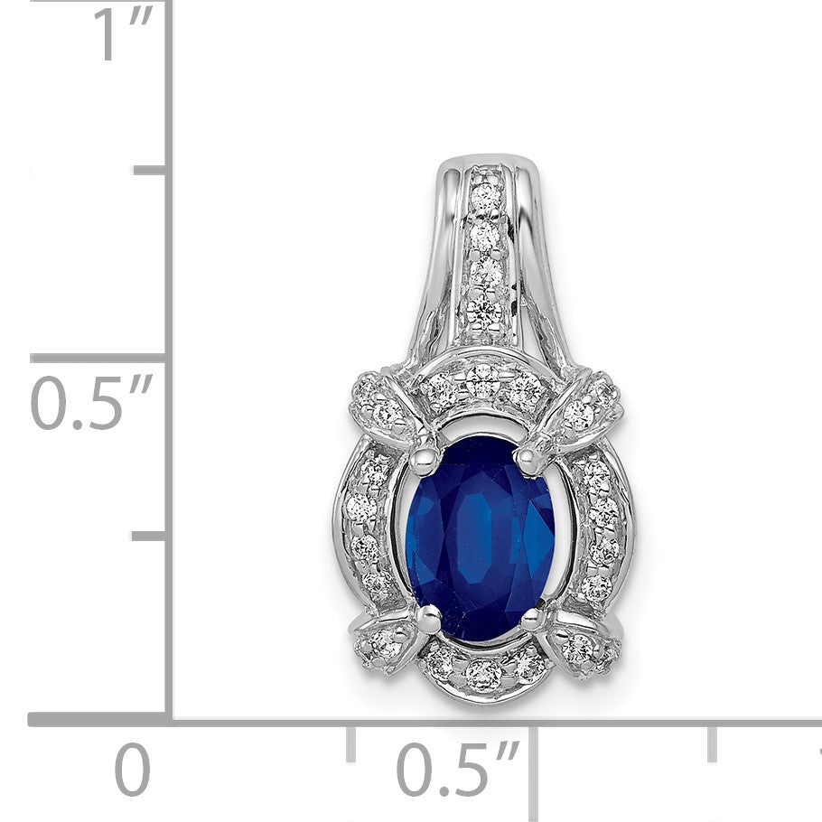 14k White Gold Diamond and Oval Sapphire Fancy Vintage Pendant