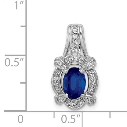14k White Gold Diamond and Oval Sapphire Fancy Vintage Pendant