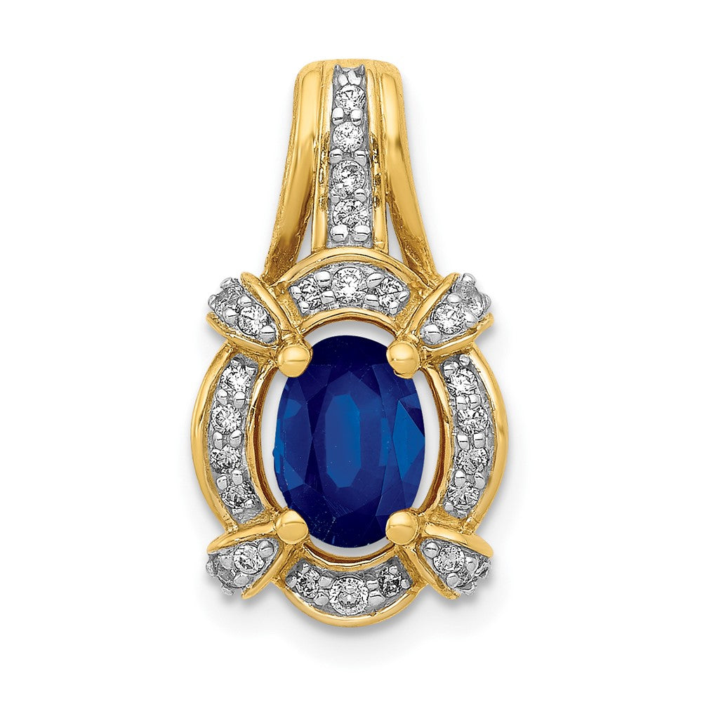 14k Diamond and Sapphire Fancy Oval Pendant