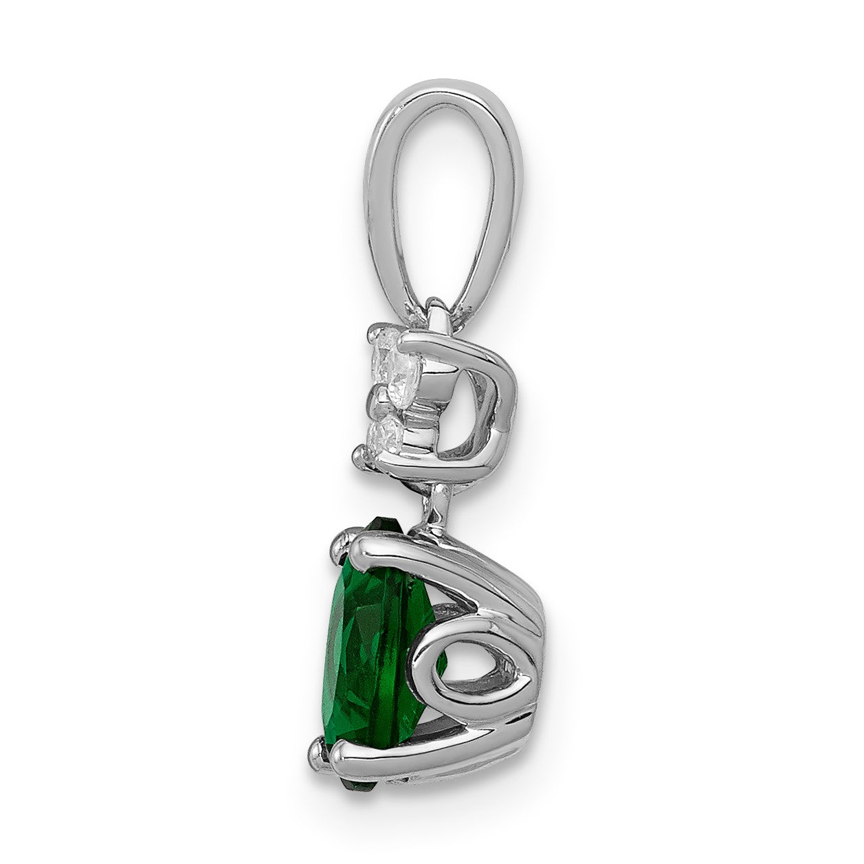 14k White Gold Diamond and Oval Emerald Pendant