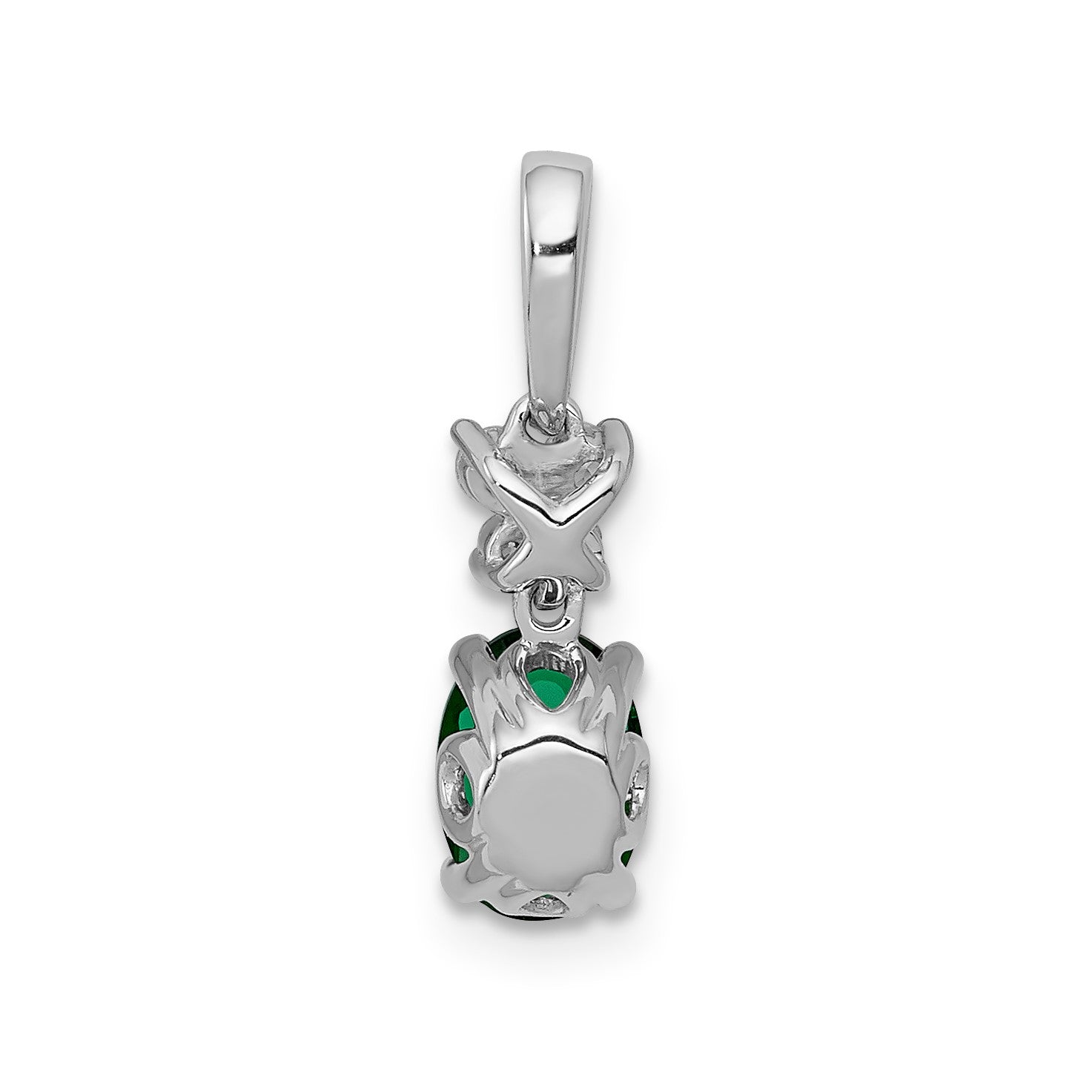 14k White Gold Diamond and Oval Emerald Pendant