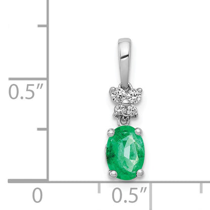 14k White Gold Diamond and Oval Emerald Pendant