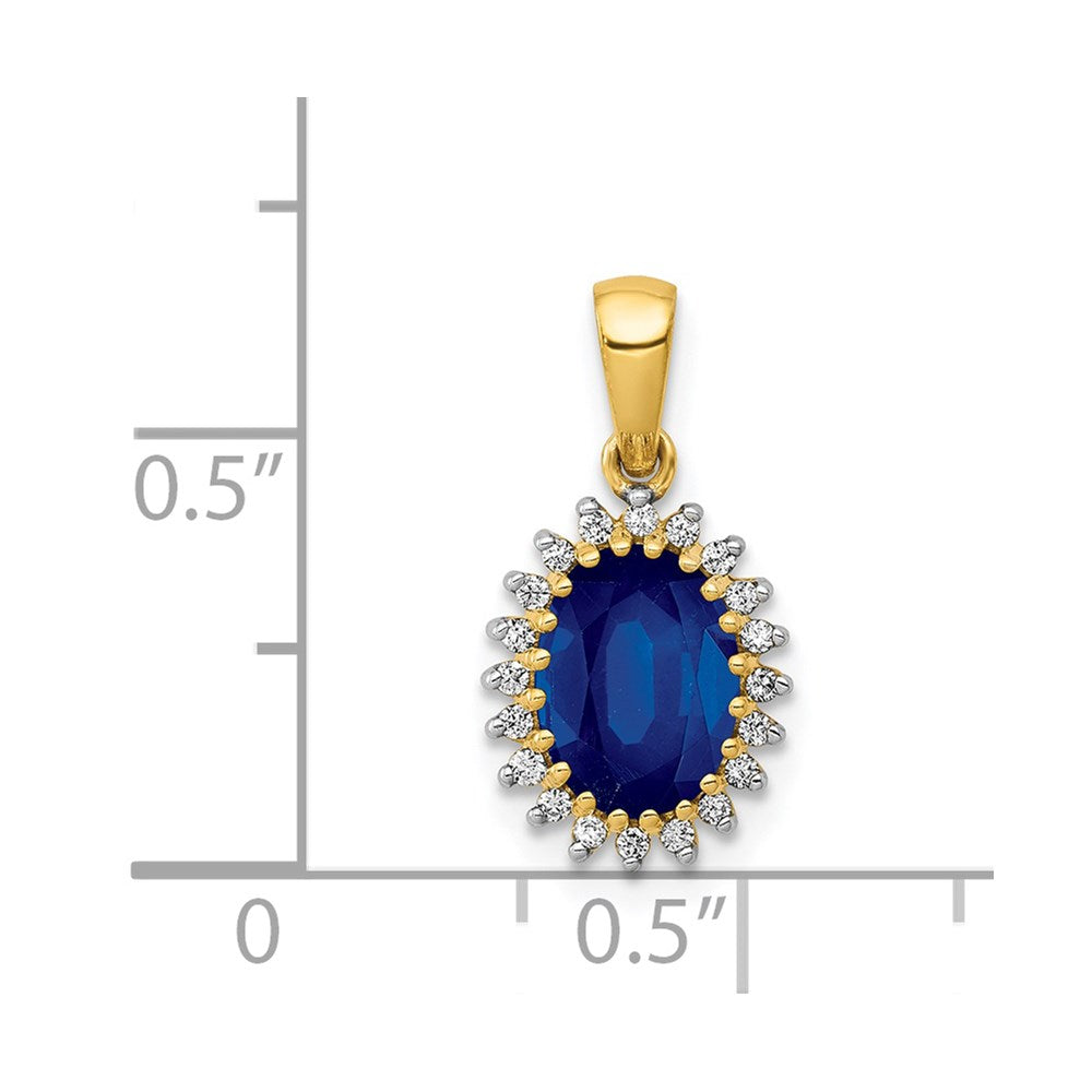 14k Diamond and Oval 1.30 Sapphire Pendant