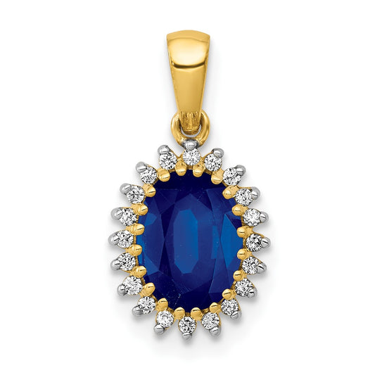 14k Diamond and Oval 1.30 Sapphire Pendant