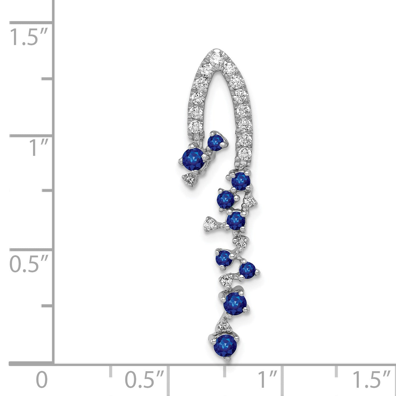 14k White Gold 1/5 carat Diamond and .36 Sapphire Slide Fits up to 2mm Regular/3mm Fancy or Reversible Omega