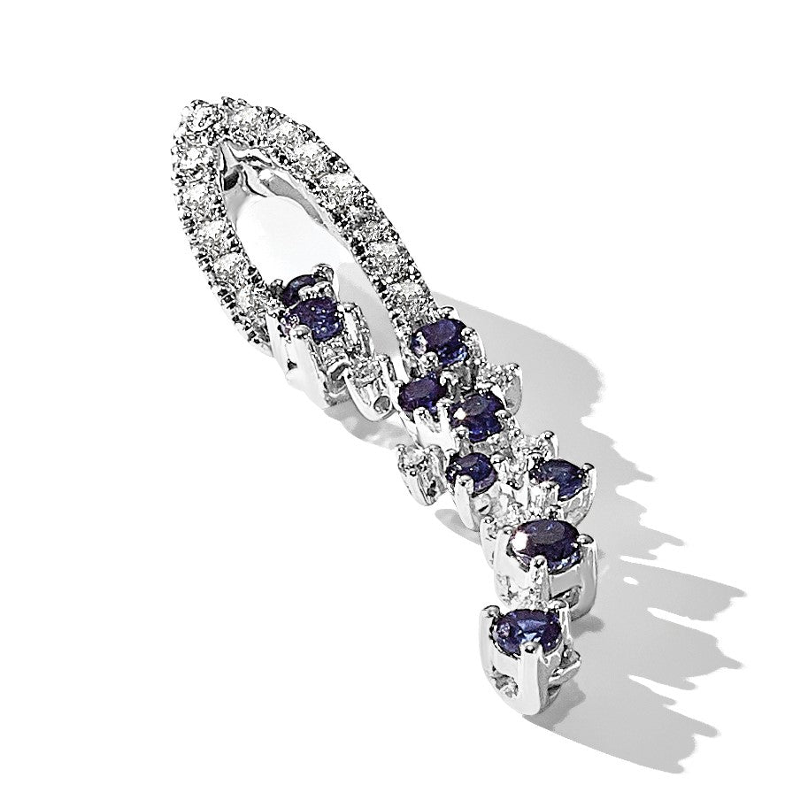 14k White Gold 1/5 carat Diamond and .36 Sapphire Slide Fits up to 2mm Regular/3mm Fancy or Reversible Omega