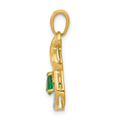 14k Pear Emerald and Diamond Dangle Pendant