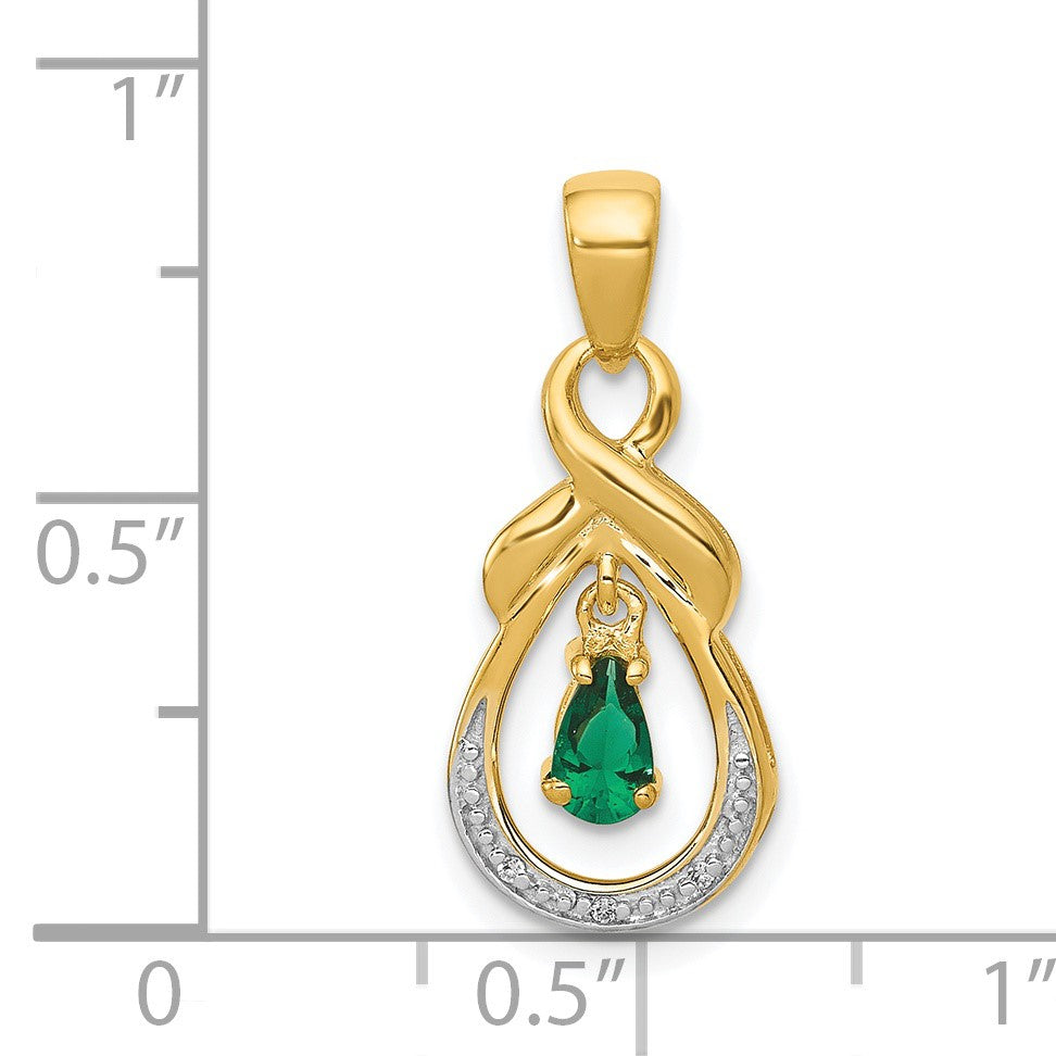 14k Pear Emerald and Diamond Dangle Pendant